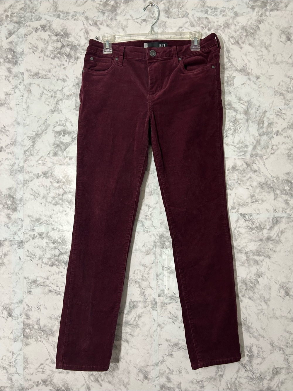 Kut from the Kloth Katherine Boyfriend Corduroy Boot Cut Jeans — Deep Burgundy